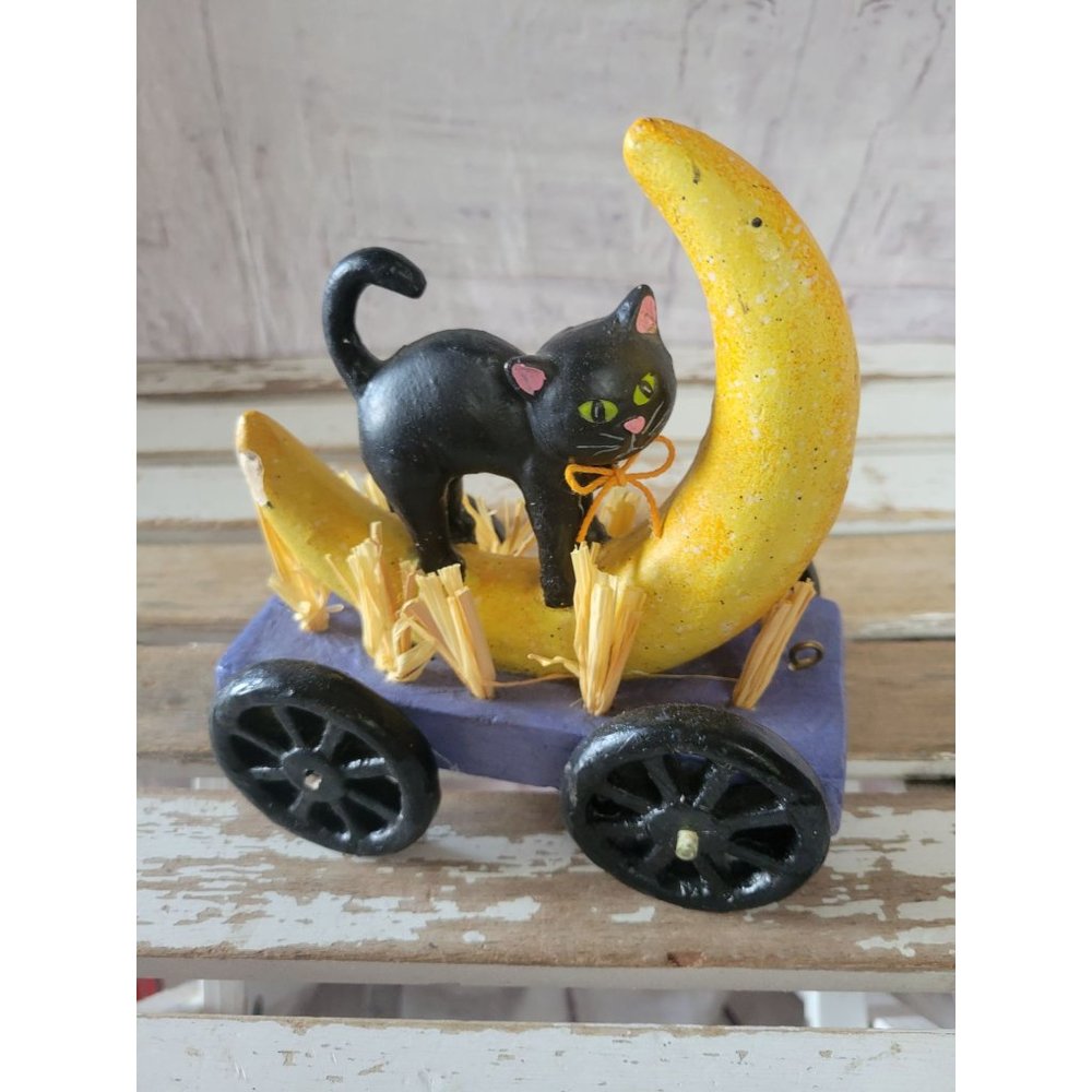 Steampunk‎ black cat Moon cart Halloween holiday home decor